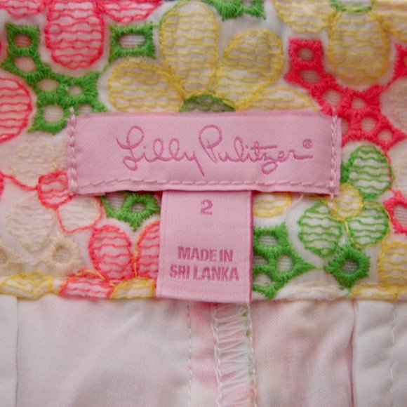 Lilly Pulitzer Floral Shorts Sloane Sunbonnet Eyelet Lace Pink Yellow Size 2 - Picture 4 of 16